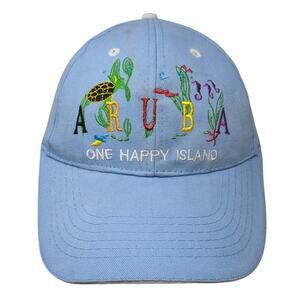 Aruba One Happy Island Strapback Baseball Cap Blue One Size Embroidered 6 Panel